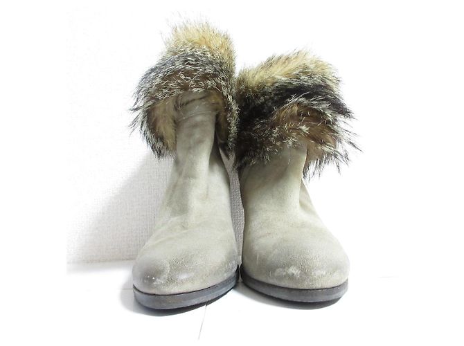 Autre Marque Buttero Suede Fox Fur Booties Brown - view 3