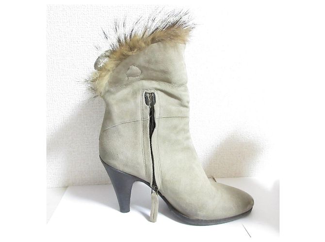 Autre Marque Buttero Suede Fox Fur Booties Brown - view 7