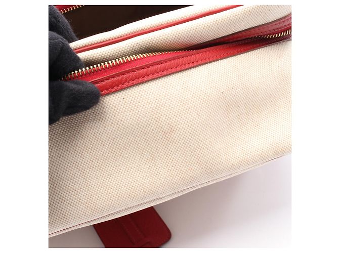 Hermès Borsa a tracolla Hermes Victoria Toile H Rosso Beige Crudo - vista 7