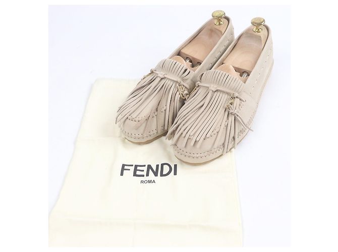 Mocassini in nubuck con logo Fendi Olock FF Beige - vista 2