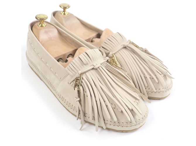 Mocassini in nubuck con logo Fendi Olock FF Beige - vista 3