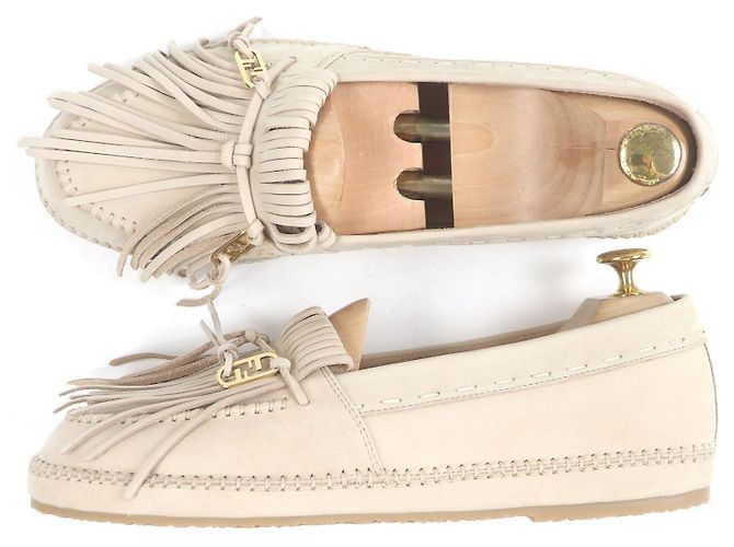 Mocassini in nubuck con logo Fendi Olock FF Beige - vista 4