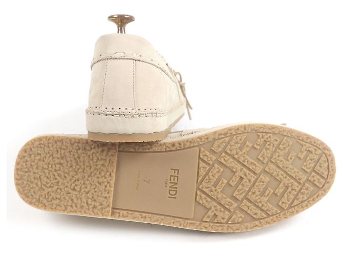 Mocassini in nubuck con logo Fendi Olock FF Beige - vista 5