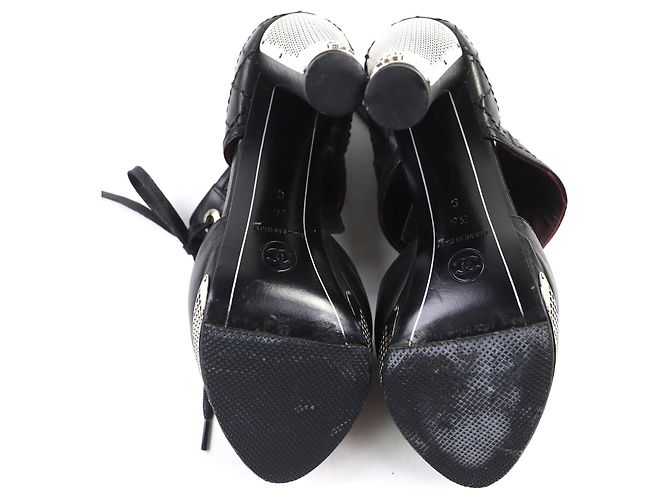 Chanel Matelasse Leder Pumps Schwarz Silber - Ansicht 7