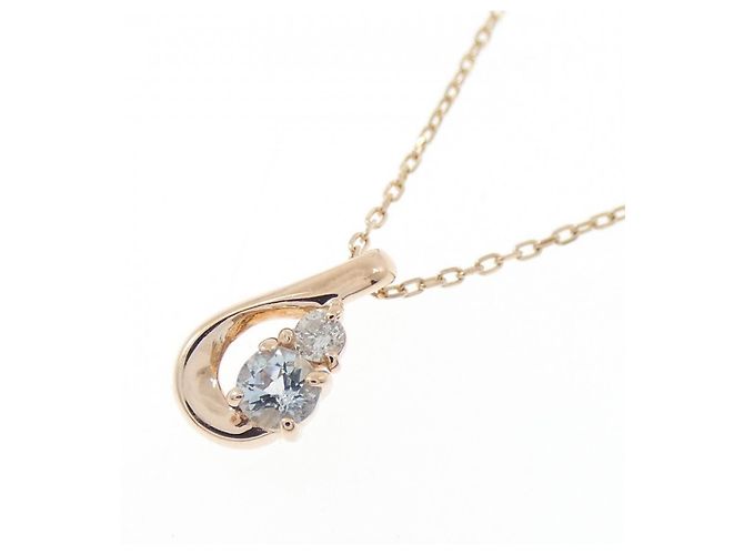 Autre Marque Collana in oro rosa K10 4C con acquamarina e diamante - vista 3