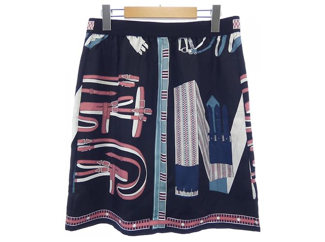 Hermès Falda de seda LETTRES EQUESTRES Hermes 38 Negro Rosa - vista 2