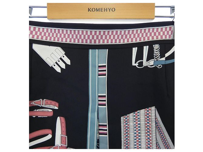 Hermès Falda de seda LETTRES EQUESTRES Hermes 38 Negro Rosa - vista 5