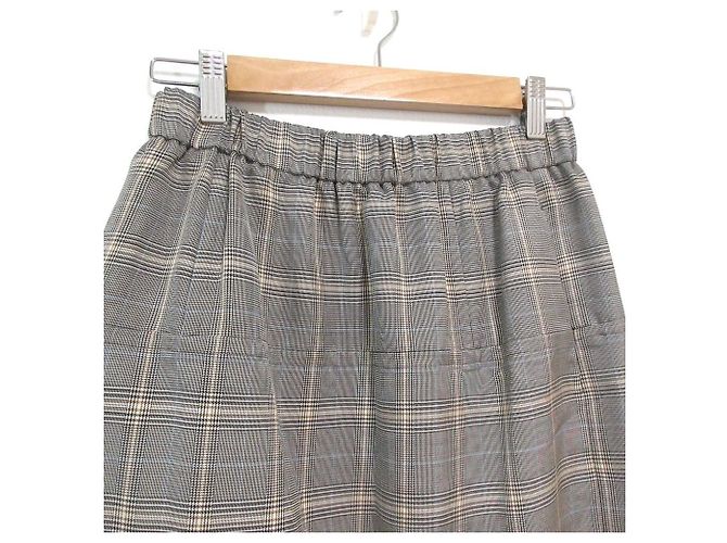 Autre Marque Falda larga de lana y rayón con estampado Glen Check ebure Castaño - vista 3