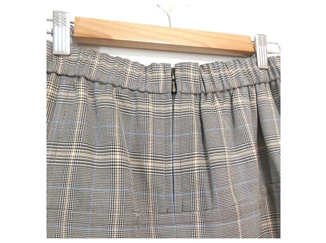 Autre Marque Falda larga de lana y rayón con estampado Glen Check ebure Castaño - vista 6