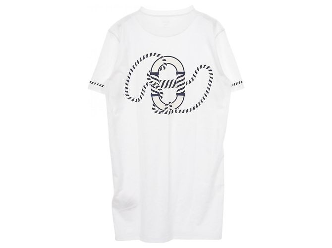 Hermès Vestido de algodón Cartouche Hermes Blanco Azul marino - vista 4