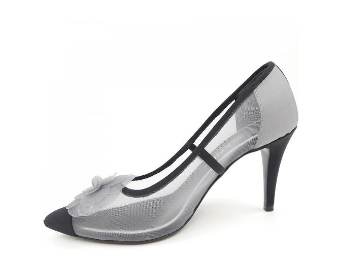 Décolleté in mesh grosgrain Chanel Nero Grigio - vista 2