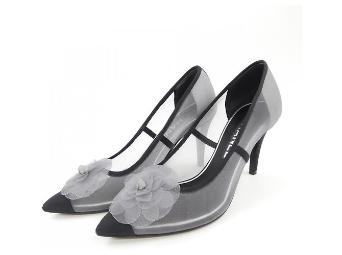 Décolleté in mesh grosgrain Chanel Nero Grigio - vista 3
