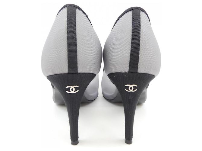 Décolleté in mesh grosgrain Chanel Nero Grigio - vista 5