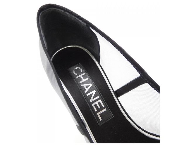 Décolleté in mesh grosgrain Chanel Nero Grigio - vista 6
