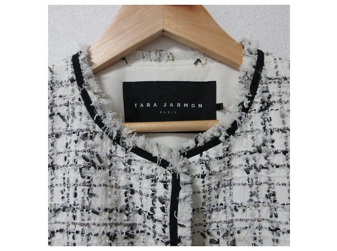 Autre Marque Conjunto 2way de tweed com debrum de franjas Tara Jarmon Preto Branco - vista 12