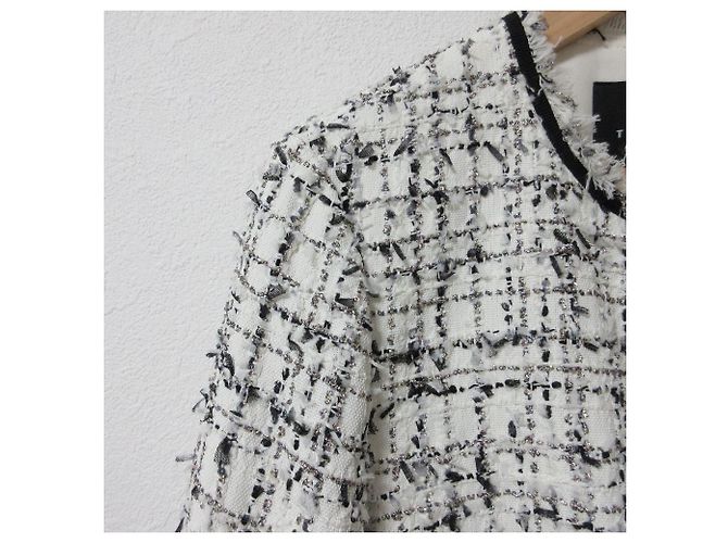 Autre Marque Conjunto 2way de tweed com debrum de franjas Tara Jarmon Preto Branco - vista 14