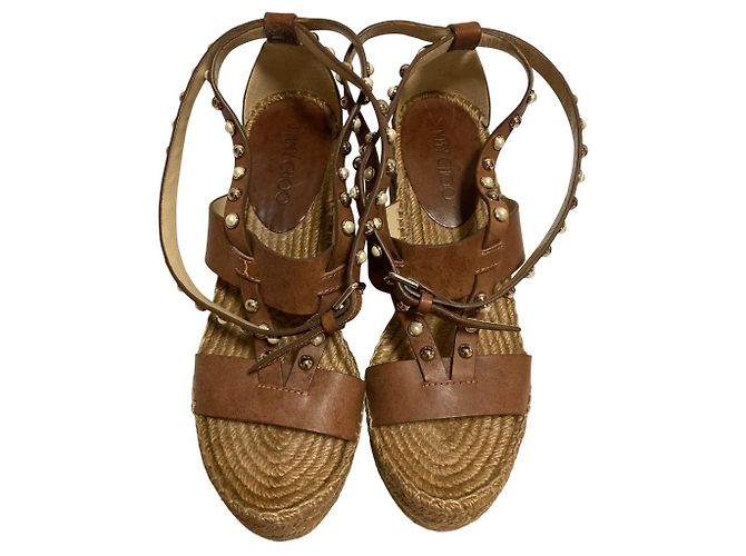 Sandali espadrillas con zeppa e borchie di perle Jimmy Choo Marrone - vista 2