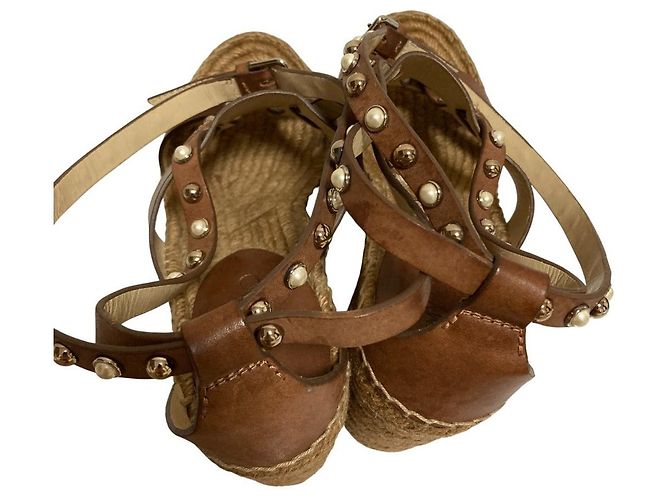 Sandali espadrillas con zeppa e borchie di perle Jimmy Choo Marrone - vista 5