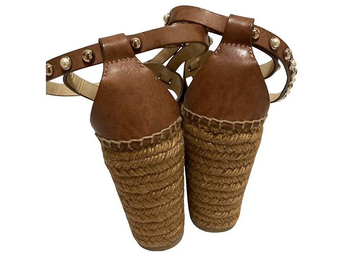 Sandali espadrillas con zeppa e borchie di perle Jimmy Choo Marrone - vista 6