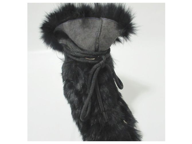 Autre Marque Paloma Barceló Rabbit Fur Short Boots Black - view 6