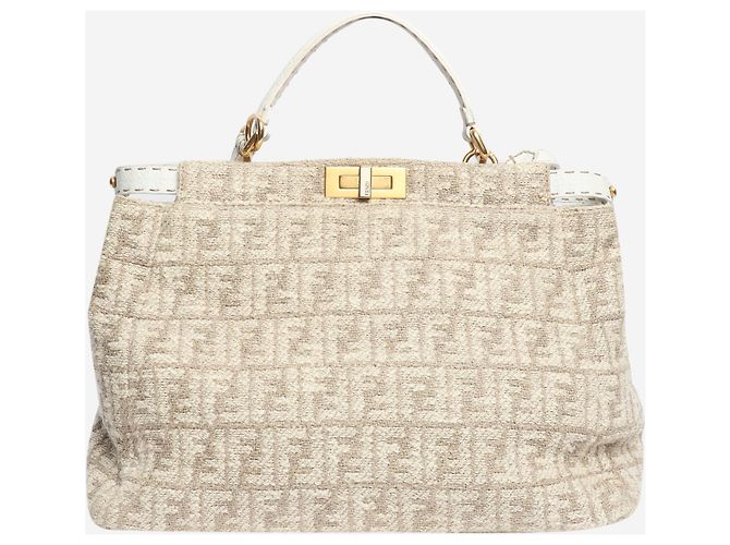 Fendi Borsa a tracolla in tweed Neutral Peekaboo - vista 3