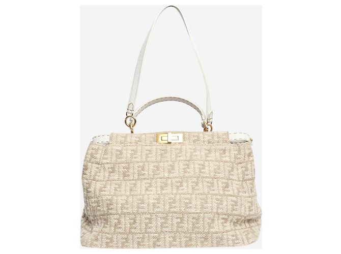 Fendi Borsa a tracolla in tweed Neutral Peekaboo - vista 4