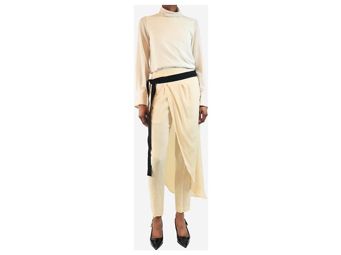 Brunello Cucinelli Cremefarbene Seidenhose mit Rockteil - Größe UK 6 Roh - Ansicht 2