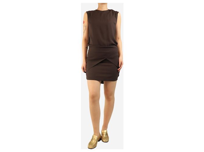Brunello Cucinelli Minivestido de seda sin mangas marrón oscuro - talla S Castaño - vista 4