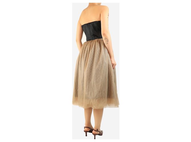Brunello Cucinelli Trägerloses Midi-Tüllkleid in Schwarz und Neutral - Größe M - Ansicht 2
