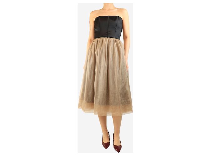Brunello Cucinelli Trägerloses Midi-Tüllkleid in Schwarz und Neutral - Größe M - Ansicht 3