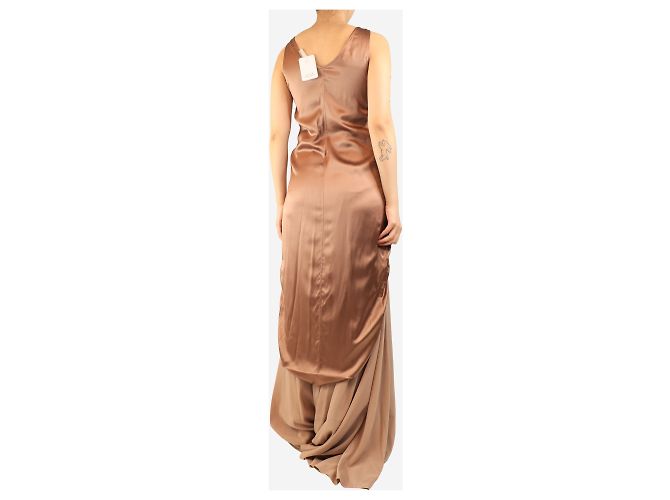 Brunello Cucinelli Conjunto de top de seda marrón de espalda larga y chaleco con flecos - talla S Castaño - vista 4