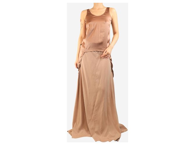 Brunello Cucinelli Conjunto de top de seda marrón de espalda larga y chaleco con flecos - talla S Castaño - vista 5