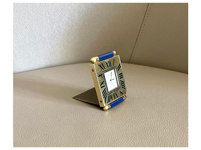 Cartier Pendulette de voyage "Quadrant",dorée avec obus Lapis Lazuli Bleu Crème - vue 2