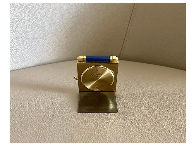 Cartier Pendulette de voyage "Quadrant",dorée avec obus Lapis Lazuli Bleu Crème - vue 4