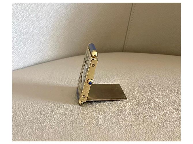 Cartier Pendulette de voyage "Quadrant",dorée avec obus Lapis Lazuli Bleu Crème - vue 5