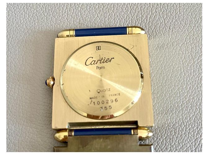 Cartier Pendulette de voyage "Quadrant",dorée avec obus Lapis Lazuli Bleu Crème - vue 7