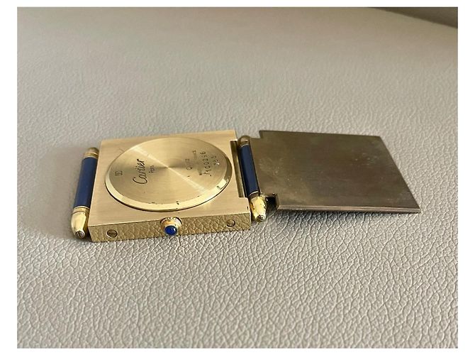 Cartier Pendulette de voyage "Quadrant",dorée avec obus Lapis Lazuli Bleu Crème - vue 8