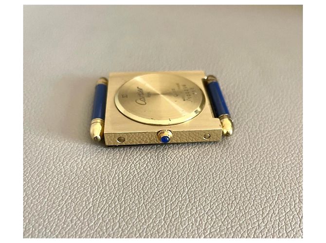 Cartier Pendulette de voyage "Quadrant",dorée avec obus Lapis Lazuli Bleu Crème - vue 9