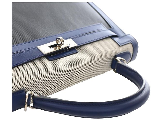 Hermès Black Tricolor Swift e Toile H Berline Kelly II Sellier 32 Blu navy - vista 13
