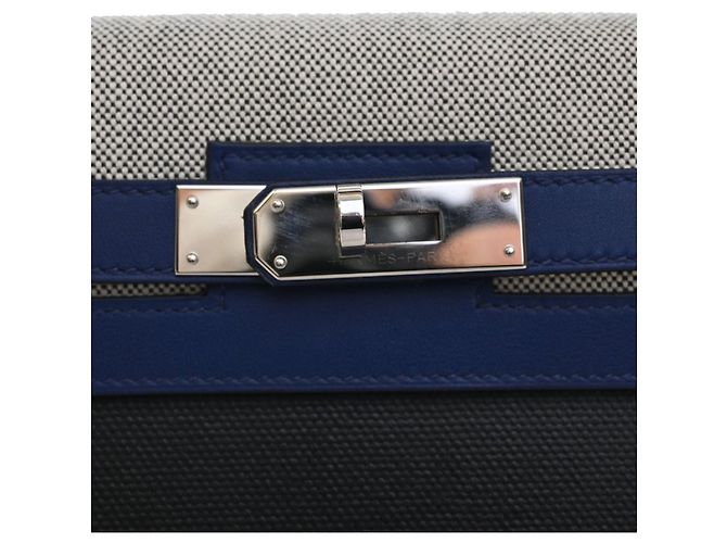 Hermès Black Tricolor Swift e Toile H Berline Kelly II Sellier 32 Blu navy - vista 6