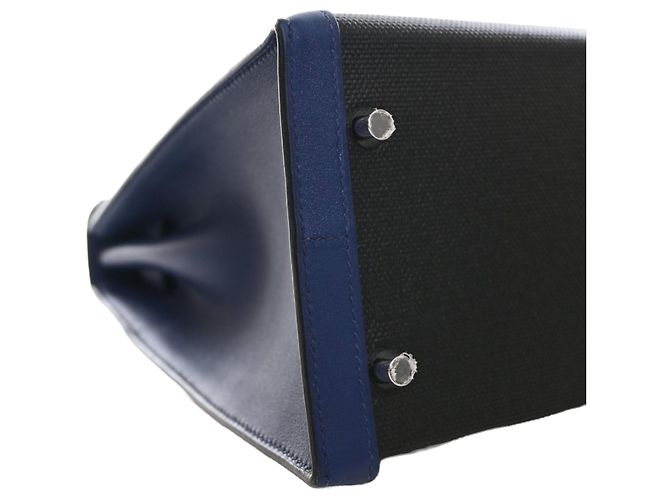 Hermès Black Tricolor Swift e Toile H Berline Kelly II Sellier 32 Blu navy - vista 8