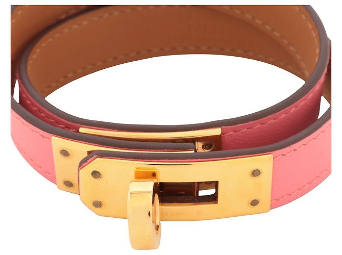 Bracciale Kelly Double Tour in pelle Swift rosa Hermès - vista 3