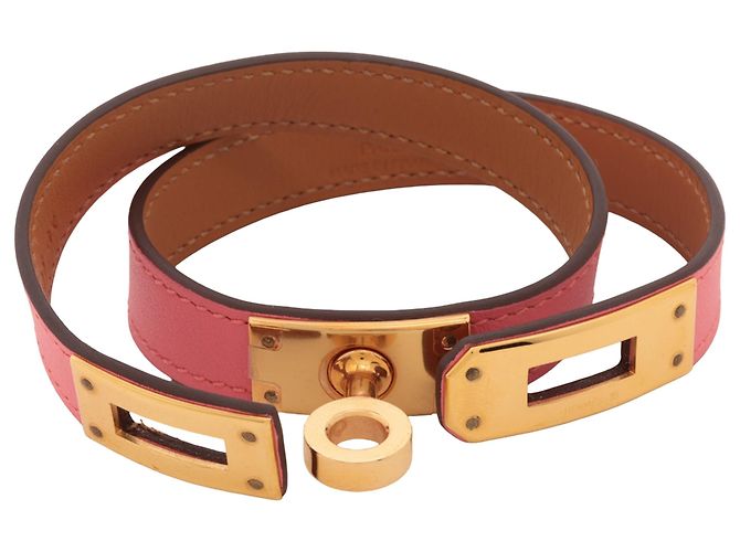 Bracciale Kelly Double Tour in pelle Swift rosa Hermès - vista 6