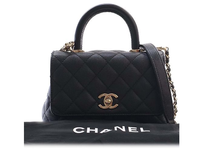 Coco Handle Borsa Chanel Black Extra Mini Quilted Caviar Coco Top Handle Nero - vista 15