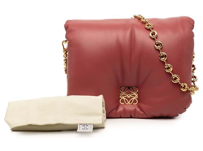 LOEWE Borsa Goya Puffer in agnello lucido rosa con catena - vista 8