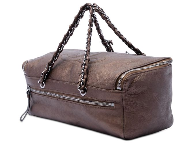 Borsa Chanel CC Luxe Ligne Bowler in pelle di cervo metallizzata marrone Bronzo - vista 2