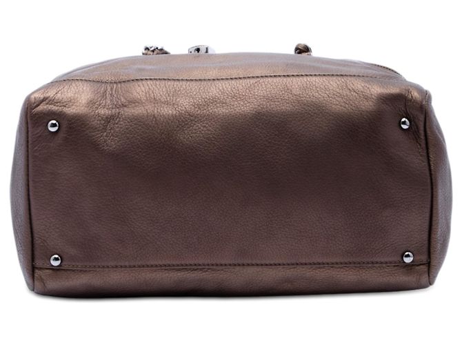 Borsa Chanel CC Luxe Ligne Bowler in pelle di cervo metallizzata marrone Bronzo - vista 3