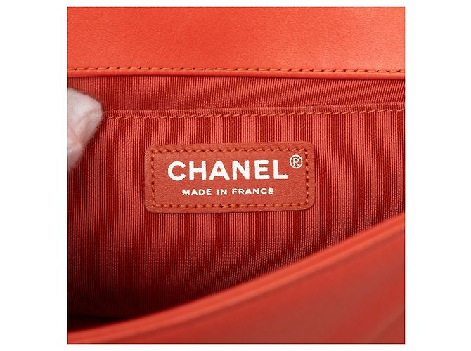 Boy Flap in tweed arancione e agnello misura Medium di Chanel Pesca - vista 5