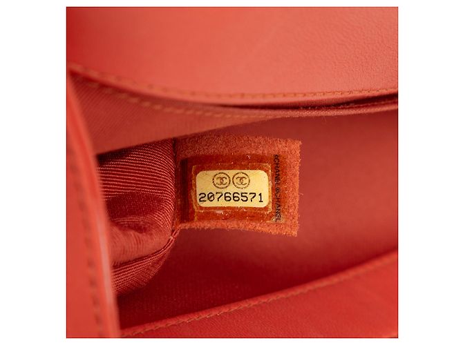 Boy Flap in tweed arancione e agnello misura Medium di Chanel Pesca - vista 6