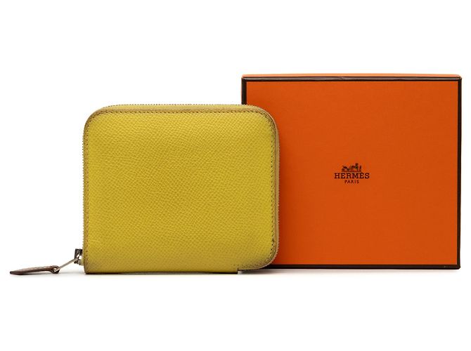 Silk In Portafoglio compatto in seta ed Epsom giallo Hermès - vista 8